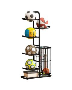 Rastrelliera dispenser in metallo di palloni da Calcio, Basket e Volley - fino a 5 palloni, Nero