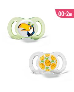 J BIMBI Pack 2 Succhietti Smile 0-2 Mesi in Silicone Medicale – Ciucci con Scudo Ultraventilato in Tritan e Tettarella Fisiologica Tucano Bimbo