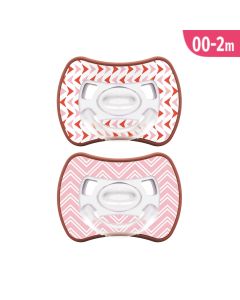 J BIMBI Pack 2 Succhietti Glee Bimba Super Leggeri 0-2 Mesi in Silicone Medicale – Ciucci Ortodontici Arrows Rosa e Corallo con Tettarella Simmetrica a Goccia e Scudo Ventilato