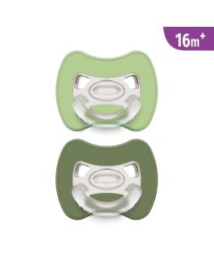 J BIMBI Pack 2 Succhietti Glee Super Leggeri 16+ Mesi in Silicone Medicale – Ciucci con Tettarella Simmetrica a Goccia, Scudo Ventilato e Design Ortodontico – Salvia/Verde