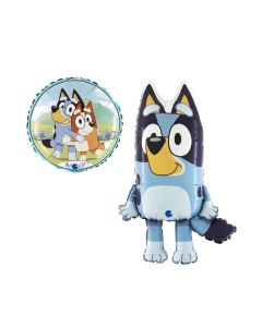 Bluey Set di 2 Palloncini in foil con forma e tondo coordinato. Made in italy by Grabo, cannuccia inclusa