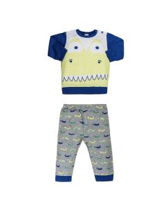 Ellepi Coccodrillo Pigiama in Jersey di Cotone Blu e Grigio