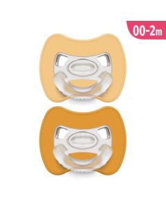 J BIMBI Pack 2 Succhietti Glee Super Leggeri 0-2 Mesi in Silicone Medicale – Ciucci con Tettarella Simmetrica a Goccia, Scudo Ventilato e Design Ortodontico – Beige/Senape