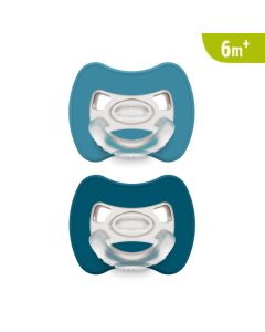 J BIMBI Pack 2 Succhietti Glee Super Leggeri 6+ Mesi in Silicone Medicale – Ciucci con Tettarella Simmetrica a Goccia, Scudo Ventilato e Design Ortodontico – Avio/Blu