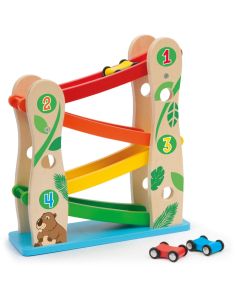 Sevi Rampa per macchinine con 3 veicoli giocattolo in legno