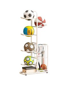 Rastrelliera dispenser in metallo di palloni da Calcio, Basket e Volley - fino a 5 palloni, Bianco