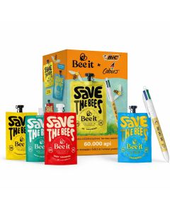 Bee it x BIC Save the Bees Kit Regalo 4x50ml – Set Shampoo, Maschera, Bagnodoccia, Crema Mani e Corpo con Penna BIC 4 Colori