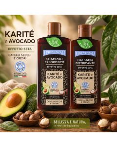 I PROVENZALI - Kit Shampoo e Balsamo Erboistico Karitè e Avocado per capelli Secchi e Crespi - 250ml + 200ml