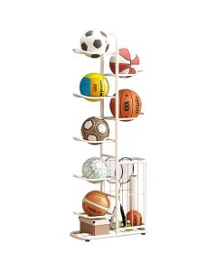 Rastrelliera dispenser in metallo di palloni da Calcio, Basket e Volley - fino a 7 palloni, Bianco