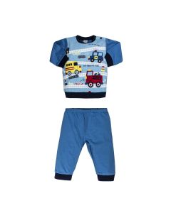 Ellepi Macchinine Pigiama in Jersey di Cotone Blu