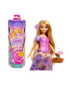 Rapunzel Spin & Reveal Bambola Principesse Disney con 11 sorprese da scoprire, 5 accessori e 5 adesivi