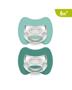 J BIMBI Pack 2 Succhietti Glee Super Leggeri 6+ Mesi in Silicone Medicale – Ciucci con Tettarella Simmetrica a Goccia, Scudo Ventilato e Design Ortodontico – Verde Acqua/Turchese