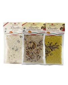 Brezzo Tris Risotti da 300g ai Funghi Porcini Speck, Zafferano Funghi Porcini e al Tartufo