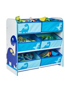 Scaffale Multicontenitore Portagiochi Dinosauri in legno e tessuto