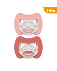 J BIMBI Pack 2 Succhietti Glee Super Leggeri 2-6 Mesi in Silicone Medicale – Ciucci con Tettarella Simmetrica a Goccia, Scudo Ventilato e Design Ortodontico – Rosa/Mattone