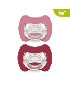 J BIMBI Pack 2 Succhietti Glee Super Leggeri 6+ Mesi in Silicone Medicale – Ciucci con Tettarella Simmetrica a Goccia, Scudo Ventilato e Design Ortodontico – Rosa Antico/Fuxia