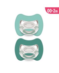 J BIMBI Pack 2 Succhietti Glee Super Leggeri 0-2 Mesi in Silicone Medicale – Ciucci con Tettarella Simmetrica a Goccia, Scudo Ventilato e Design Ortodontico – Verde Acqua/Turchese