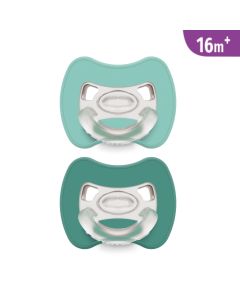 J BIMBI Pack 2 Succhietti Glee Super Leggeri 16+ Mesi in Silicone Medicale – Ciucci con Tettarella Simmetrica a Goccia, Scudo Ventilato e Design Ortodontico – Verde Acqua/Turchese