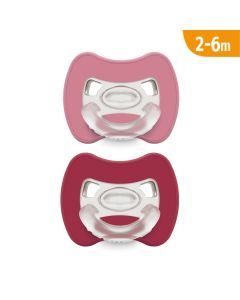 J BIMBI Pack 2 Succhietti Glee Super Leggeri 2-6 Mesi in Silicone Medicale – Ciucci con Tettarella Simmetrica a Goccia, Scudo Ventilato e Design Ortodontico – Rosa Antico/Fuxia
