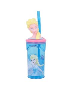 Bicchiere 3D Frozen Elsa con Coperchio e Cannuccia