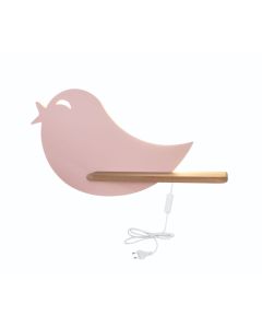Lampada per Bambini Applique con Mensola Uccellino Rosa
