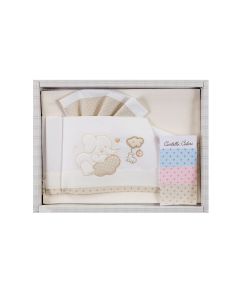 Completo Lenzuola per Lettino con Ricamo Elefantino