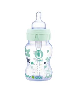 J BIMBI Trendy Biberon 160 ml 0m+ Anticolica e Antiotite – Biberon Neonato Verde Acqua con Tettarella in Silicone Medicale Extra Morbida e Cannula Anti-Bolle