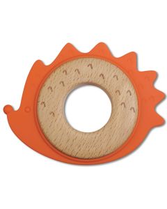 J BIMBI Bite&Play Riccio Massaggiagengive 3m+ in Legno Naturale e Silicone – Anello Dentizione per Neonati con Texture Sensoriali, Facile da Afferrare