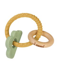 J BIMBI Bite&Play Nuvola Massaggiagengive 4m+ in Legno Naturale e Silicone – Gioco Dentizione con 3 Elementi Sensoriali, Texture in Rilievo, Effetto Sonaglio