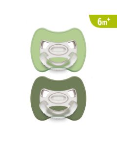 J BIMBI Pack 2 Succhietti Glee Super Leggeri 6+ Mesi in Silicone Medicale – Ciucci con Tettarella Simmetrica a Goccia, Scudo Ventilato e Design Ortodontico – Salvia/Verde