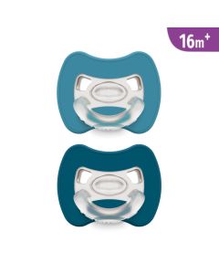 J BIMBI Pack 2 Succhietti Glee Super Leggeri 16+ Mesi in Silicone Medicale – Ciucci con Tettarella Simmetrica a Goccia, Scudo Ventilato e Design Ortodontico – Avio/Blu