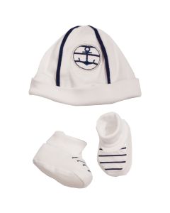 Ellepi Set Cappellino e Scarpine in costina ricamata Neonato Bianco