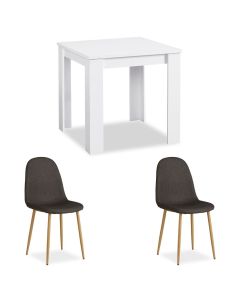 Set Tavolo da pranzo con 2 sedie imbottite Bianco