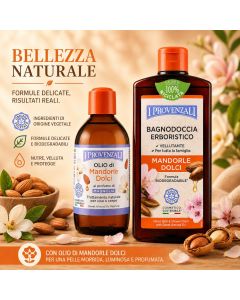 I PROVENZALI - Kit Bagnodoccia Erboristico Mandorle Dolci e  Olio Corpo e Massaggi Mandorle Dolci Profumato - Magnolia - 400ml + 200ml