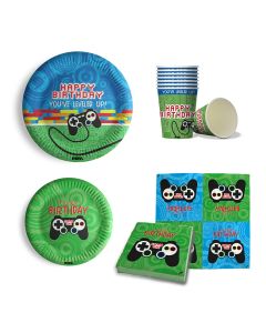 Maverick Set  68 pezzi per Feste di Compleanno videogiochi. 16 piatti grandi 16 piatti piccoli 16 bicchieri 20 tovaglioli. made in europe.