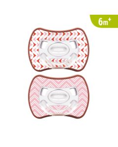 J BIMBI Pack 2 Succhietti Glee Bimba Super Leggeri 6+ Mesi in Silicone Medicale –Ciucci Ortodontici Arrows Rosa e Corallo con Tettarella Simmetrica a Goccia e Scudo Ventilato