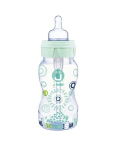 J BIMBI Trendy Biberon 260 ml 0m+ Anticolica e Antiotite – Biberon Neonato Verde Acqua con Tettarella in Silicone Medicale Extra Morbida e Cannula Anti-Bolle
