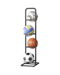 Rastrelliera dispenser palloni da Calcio, Basket e Volley per camera o garage in metallo Nero
