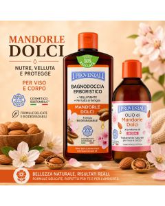 I PROVENZALI - Kit Bagnodoccia Erboristico Mandorle Dolci e  Olio Corpo e Massaggi Mandorle Dolci Profumato Rosa - 400ml + 200ml