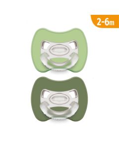 J BIMBI Pack 2 Succhietti Glee Super Leggeri 2-6 Mesi in Silicone Medicale – Ciucci con Tettarella Simmetrica a Goccia, Scudo Ventilato e Design Ortodontico – Salvia/Verde