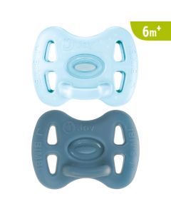 J BIMBI Pack 2 Succhietti Joy Ortodontici 6+ Mesi in Silicone Medicale – Ciucci Tutti Morbidi con Tettarella Simmetrica – Trasparente/Azzurro