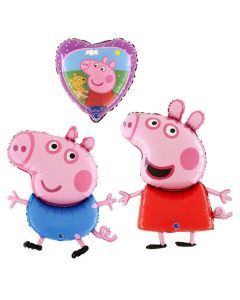 Peppa Pig Set di 3 Palloncini in foil peppa pig con peppa george e cuore, Made in Italy by Grabo, cannuccia inclusa