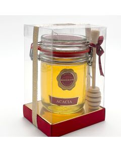 Brezzo Confezione regalo Miele Italiano di Acacia 400gr con Spargimiele in Legno