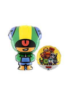 Brawl Stars Set di 2 Palloncini in foil con forma e  tondo coordinato.Made in italy by Grabo, cannuccia inclusa