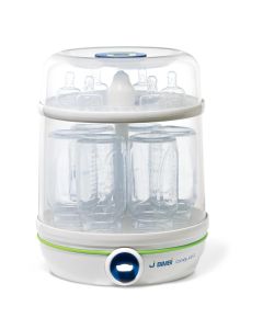 J BIMBI Comby 4 in 1 Sterilizzatore Elettrico a Vapore e per Microonde per Biberon Neonati, Universale fino a 6 Biberon con Accessori