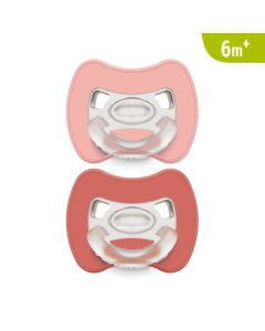 J BIMBI Pack 2 Succhietti Glee Super Leggeri 6+ Mesi in Silicone Medicale – Ciucci con Tettarella Simmetrica a Goccia, Scudo Ventilato e Design Ortodontico – Rosa/Mattone