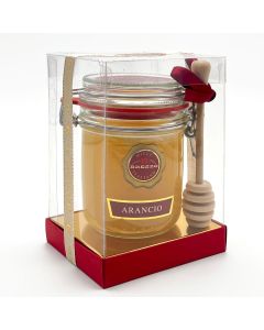 Brezzo Confezione regalo Miele Italiano di Arancio 400gr con Spargimiele in Legno