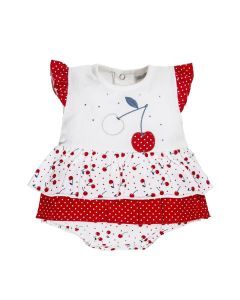 Ellepi Pagliaccetto Neonata con Ricamo Ciliegie in Jersey Bielastico