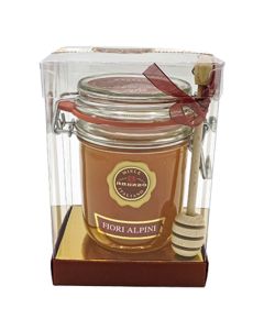 Brezzo Confezione regalo Miele Italiano di Fiori Alpini 400gr con Spargimiele in Legno