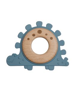 J BIMBI Bite&Play Dinosauro Massaggiagengive 3m+ in Legno Naturale e Silicone – Anello Dentizione per Neonati con Texture Sensoriali, Facile da Afferrare